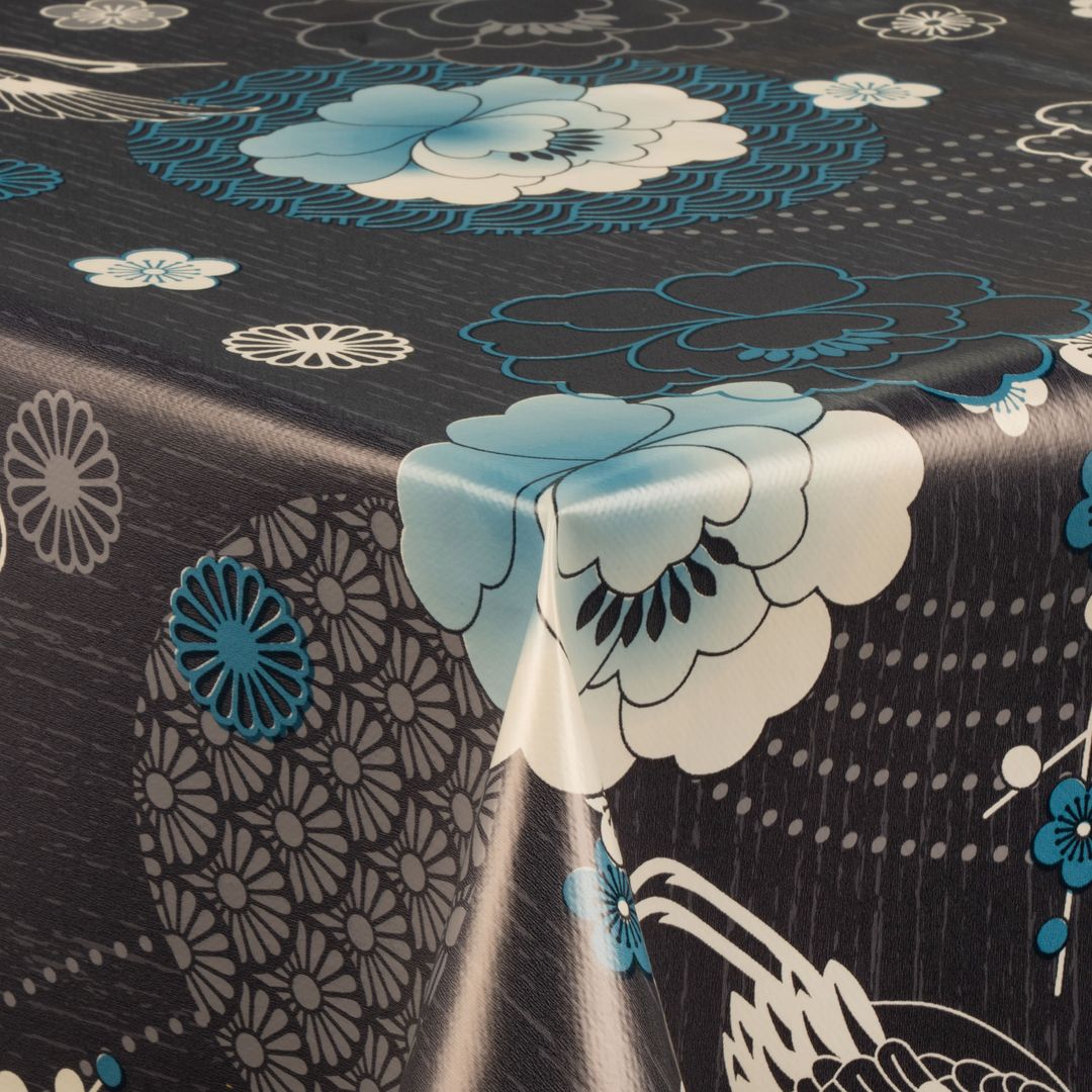 Wachstuch-Tischdecken Heron Blume. grau rechteckig