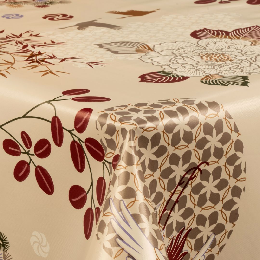 Wachstuch-Tischdecken Akita Blumen. braun rechteckig