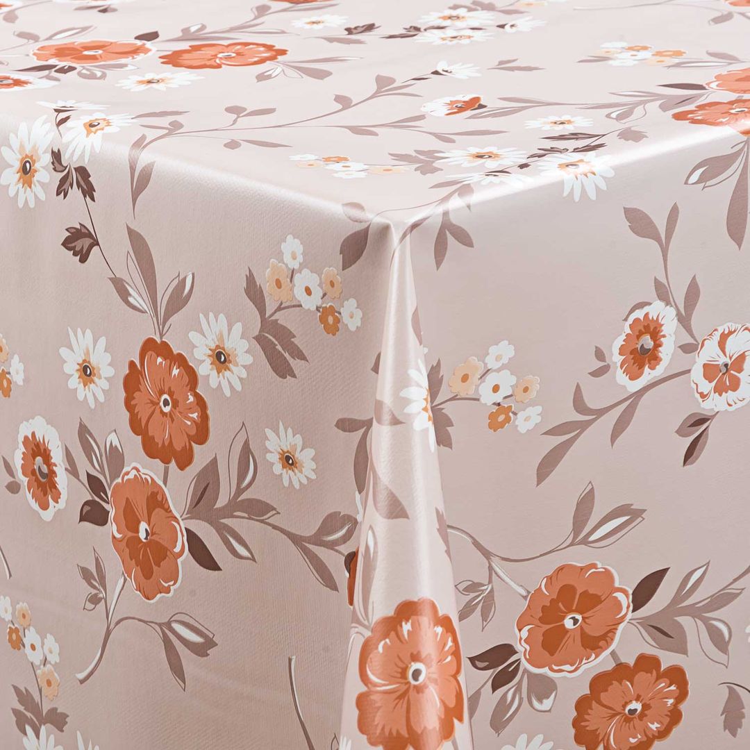 Wachstuch-Tischdecken Blumen Orange. Beige. Braun rechteckig