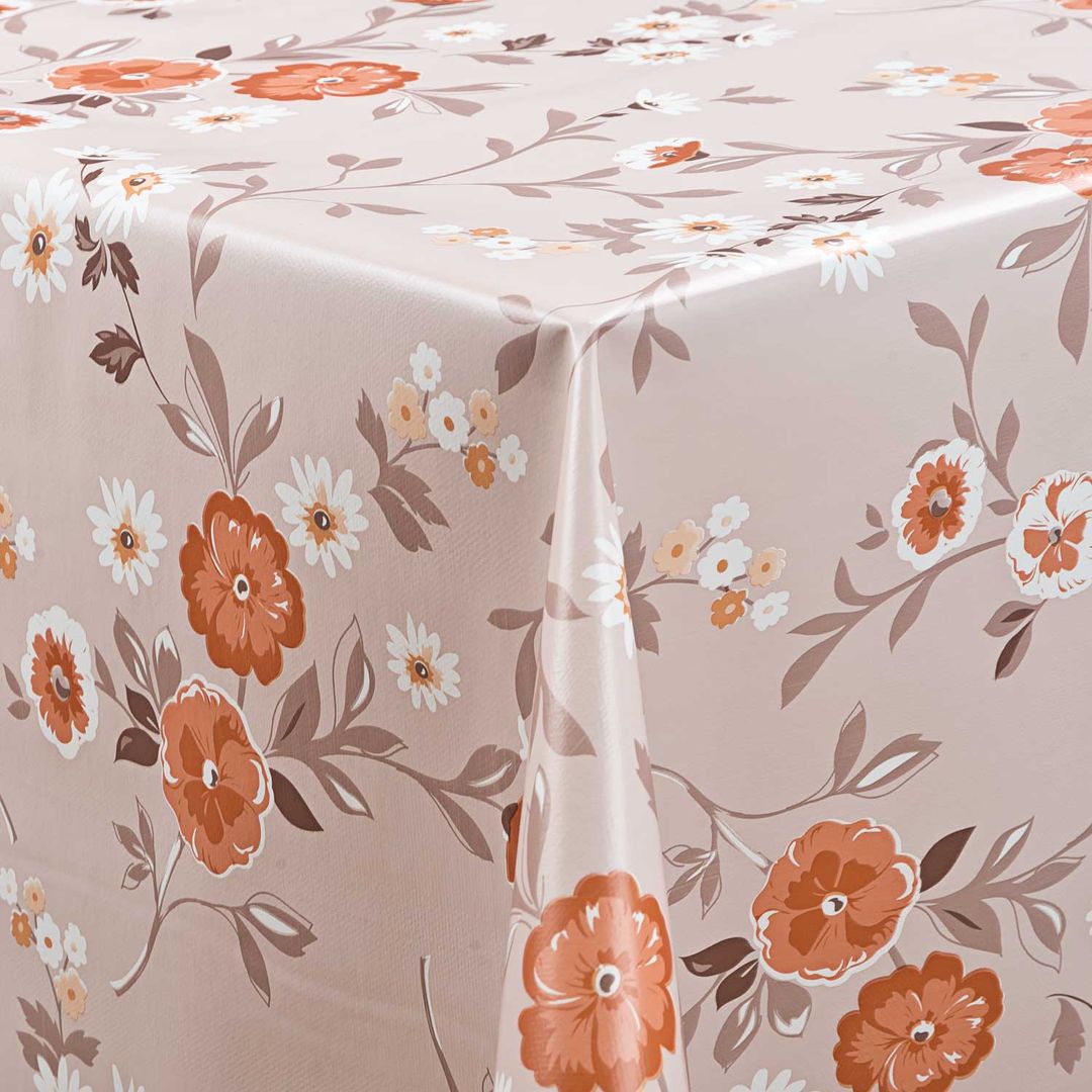 Wachstuch-Tischdecken Blumen Orange. Beige. Braun rechteckig