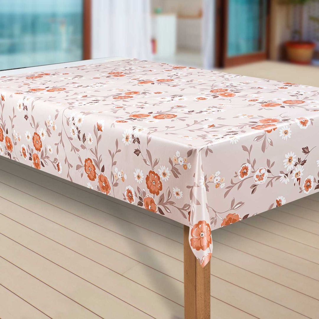 Wachstuch-Tischdecken Blumen Orange. Beige. Braun rechteckig