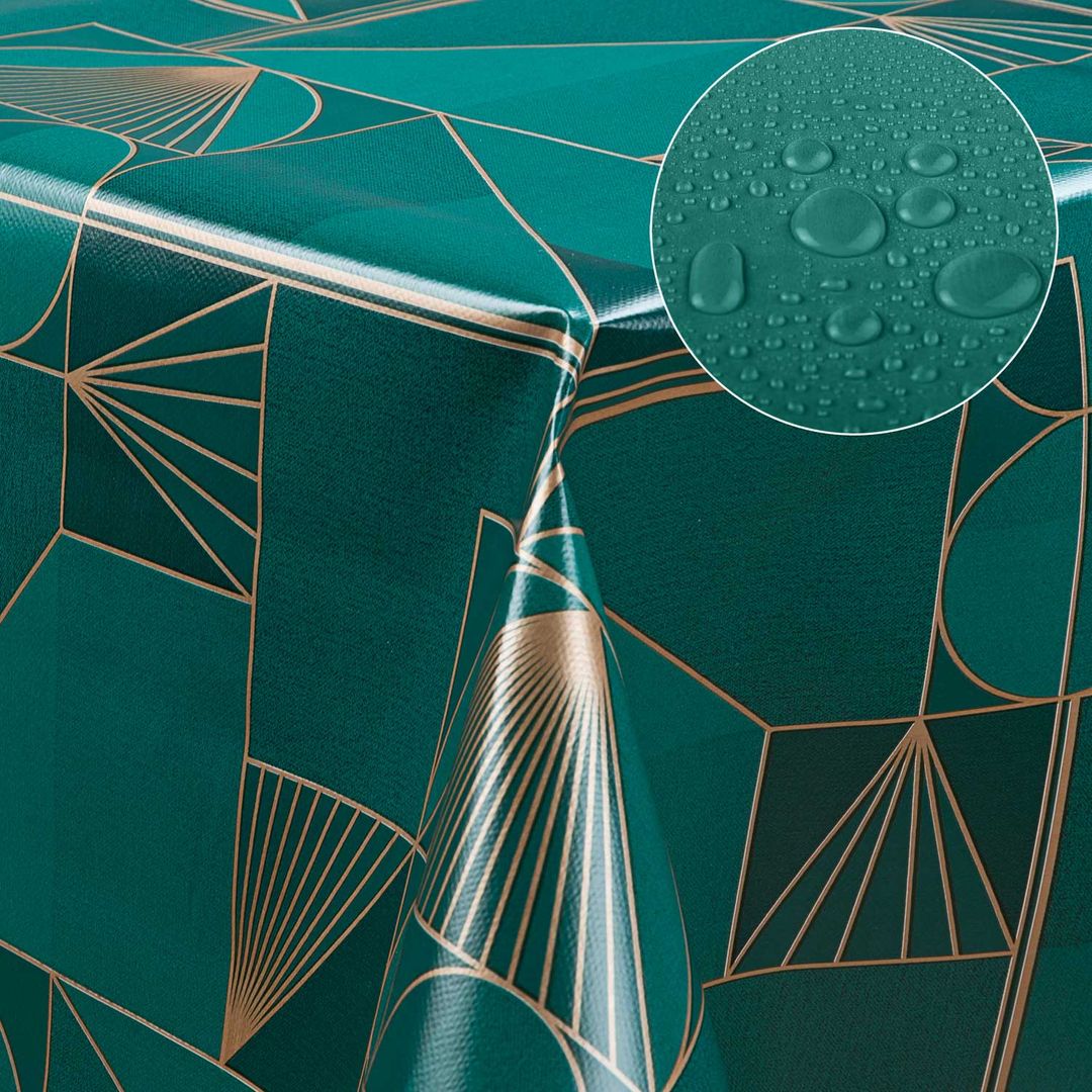 Wachstuch-Tischdecken Cosmo Grün. Gold rechteckig