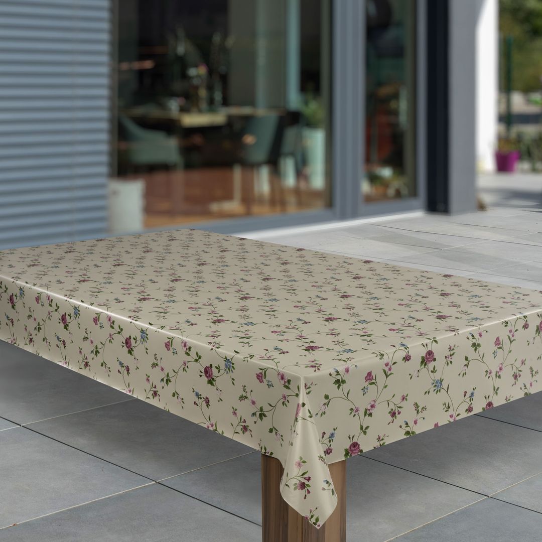 Wachstuch-Tischdecken Beige Blumen Sträucher rechteckig