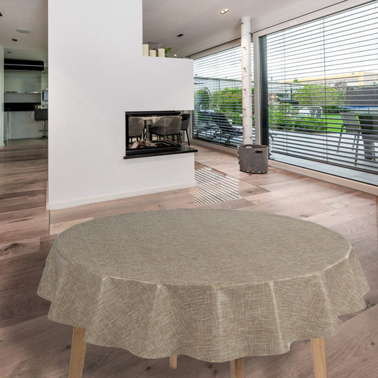 laro Rund 140 cm Wachstuchtischdecke Tischdecke Abwaschbar PVC Beige Leinenoptik Rund 140cm