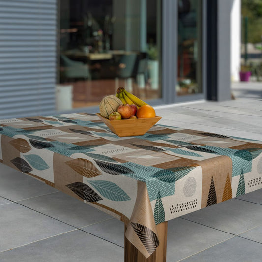 Wachstuch-Tischdecken Blätter Braun Blau Patchwork rechteckig