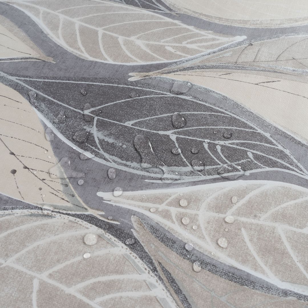 laro Wachstuch-Tischdecke Wachstischdecke Gartentischdecke Blätter Grau Beige