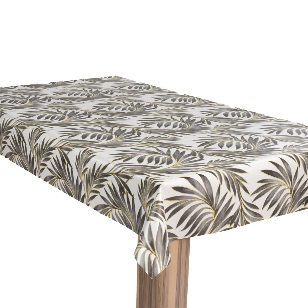 laro Wachstuch-Tischdecke Wachstischdecke Gartentischdecke Blätter Grau Gelb