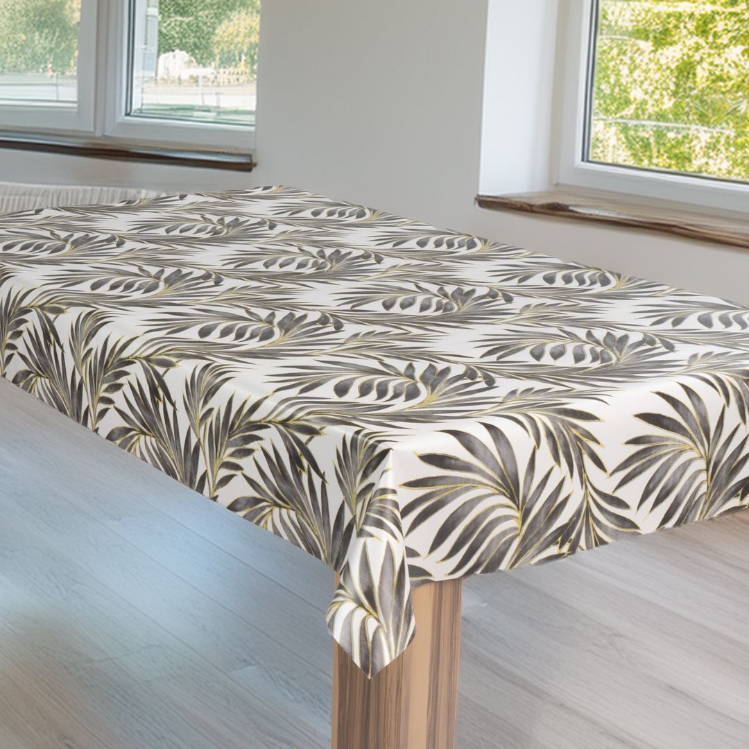laro Wachstuch-Tischdecke Wachstischdecke Gartentischdecke Blätter Grau Gelb