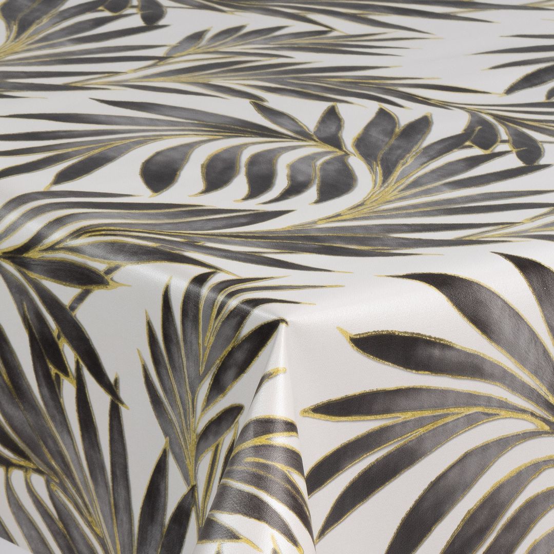 laro Wachstuch-Tischdecke Wachstischdecke Gartentischdecke Blätter Grau Gelb