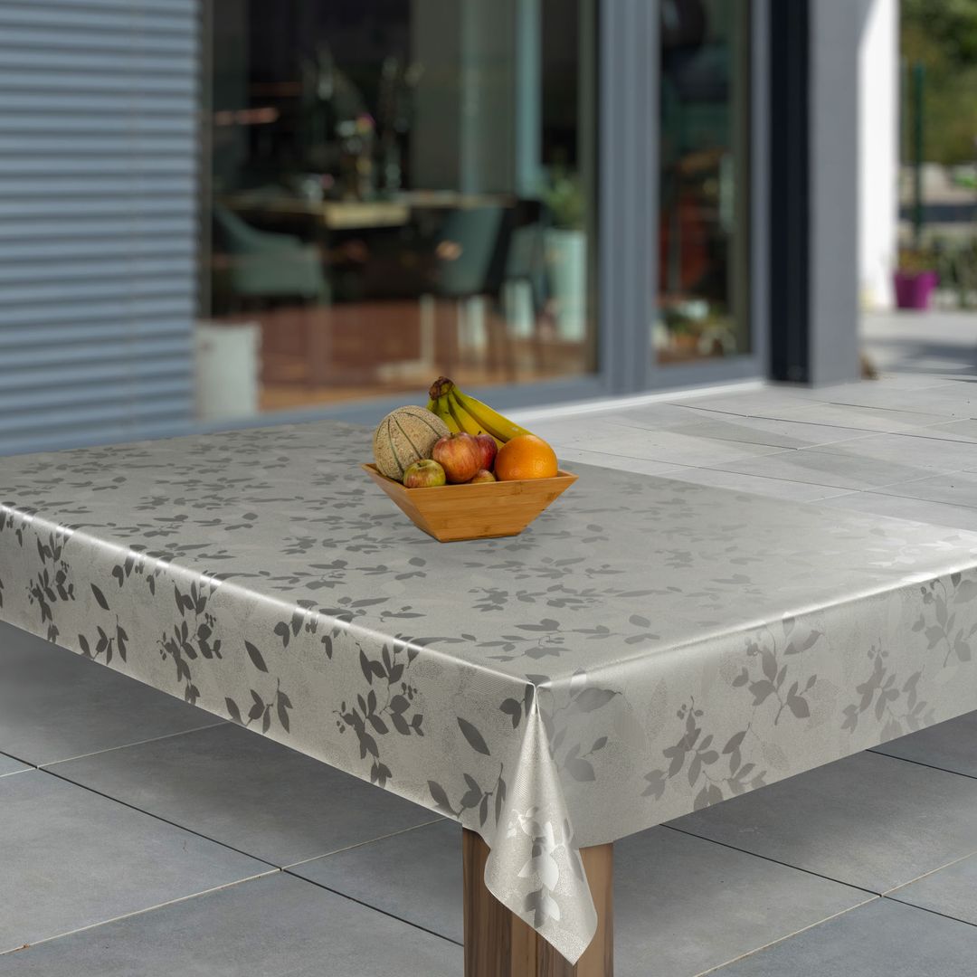 Wachstuch-Tischdecken Blätter Silber Schwarz Metallic rechteckig