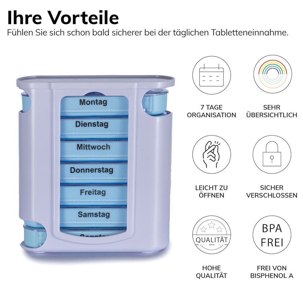Laro Tablettenbox Farbauswahl 7 Tage – 4 Fächer – 2/3/6/12/24/48/96 Stück