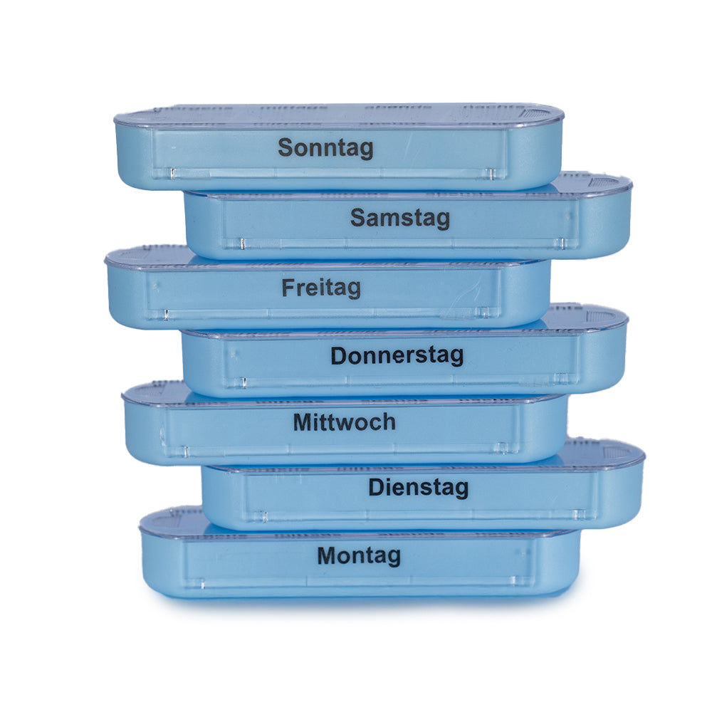 Laro Tablettenbox Blau 7 Tage – 4 Fächer – 3/4//6/12/24/48/96 Stück