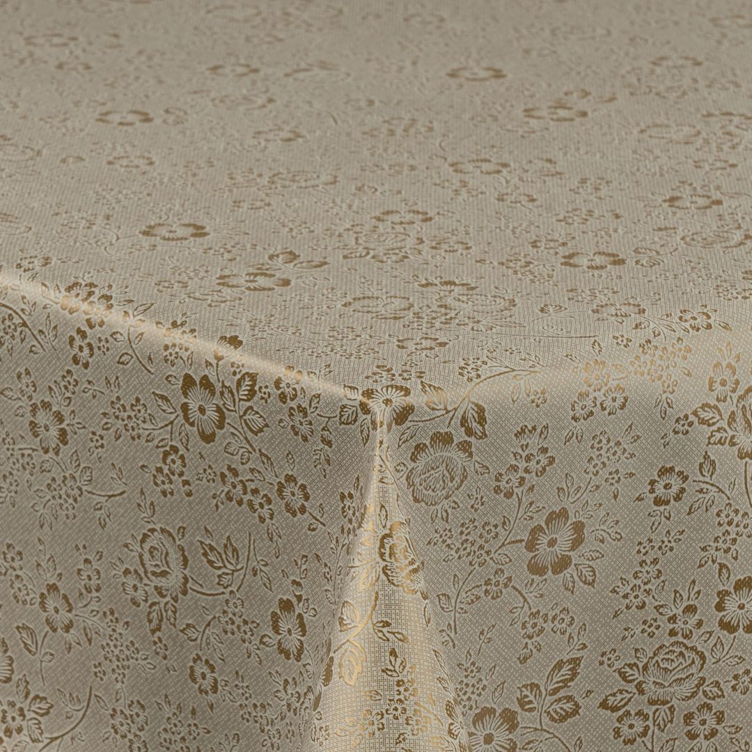 Wachstuch-Tischdecken Blumen Beige geprägt rechteckig