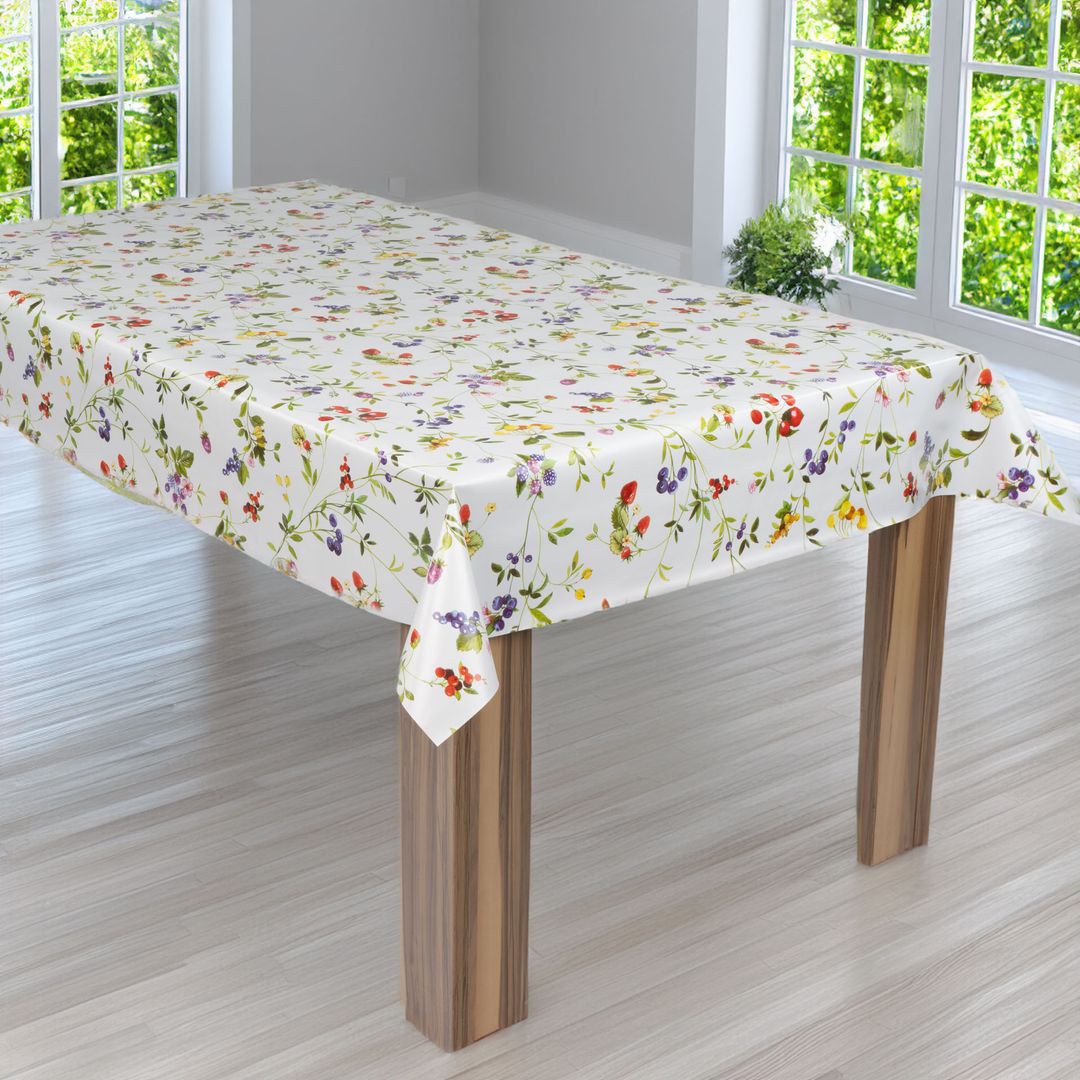 laro Wachstuch-Tischdecke Wachstischdecke Gartentischdecke Blumen Hagebutten