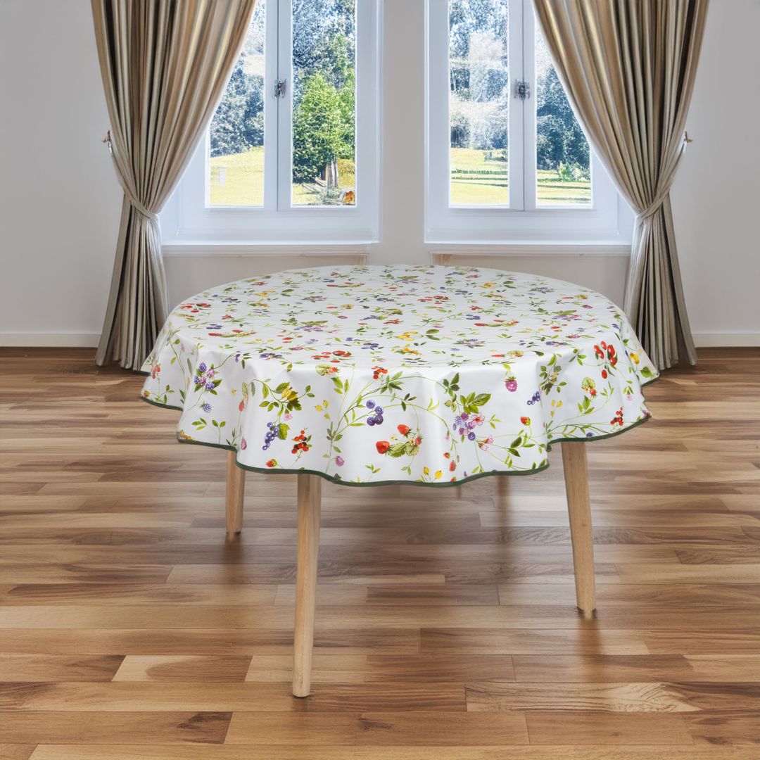 laro 140cm runde Wachstuchtischdecke mit Saum-Eingefasst Blumen Hagebutten