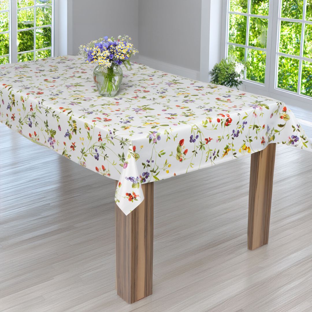 laro Wachstuch-Tischdecke Wachstischdecke Gartentischdecke Blumen Hagebutten