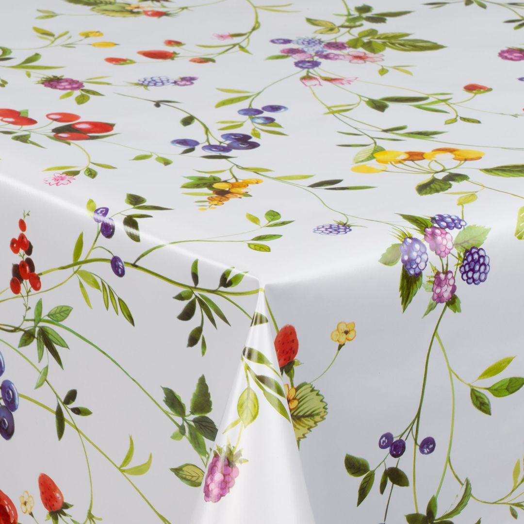 laro Wachstuch-Tischdecke Wachstischdecke Gartentischdecke Blumen Hagebutten