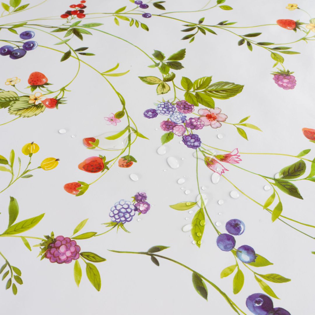 laro Wachstuch-Tischdecke Wachstischdecke Gartentischdecke Blumen Hagebutten