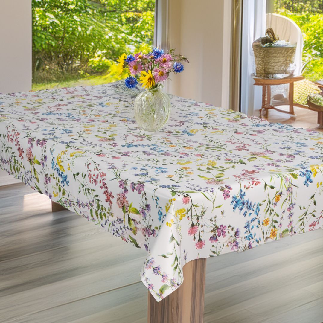 laro Wachstuch-Tischdecke Wachstischdecke Gartentischdecke Blumen Mix Bunt