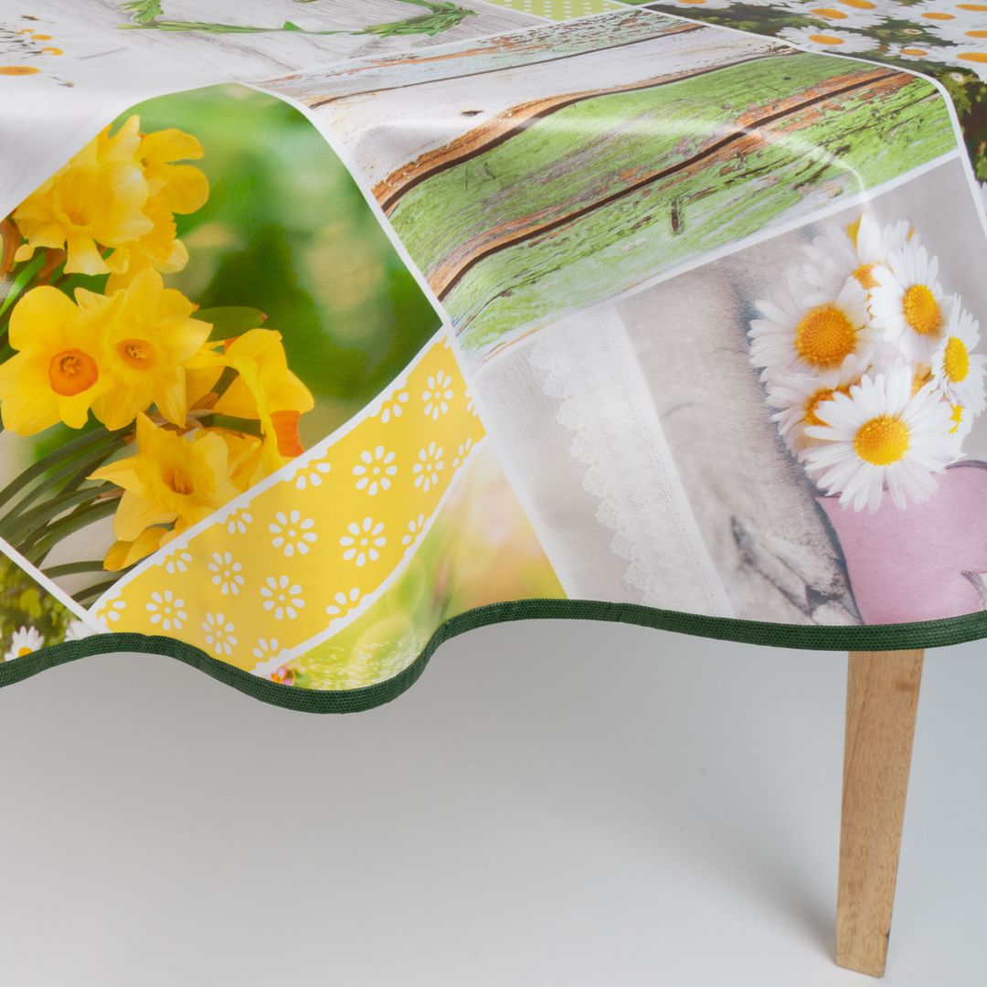 laro 140cm runde Tischdecke Saum-Eingefasst Blumen Narzissen Tulpen Margeriten