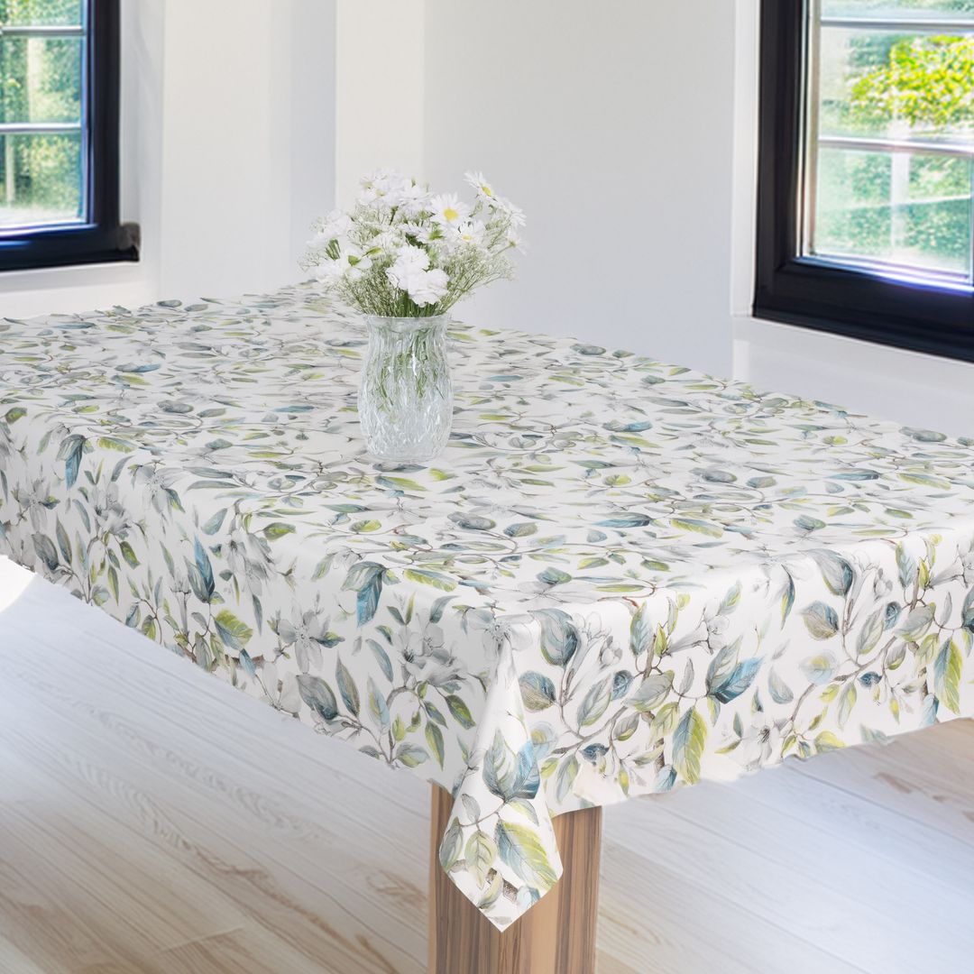 laro Wachstuch-Tischdecke Wachstischdecke Gartentischdecke Blumen Weiß Blau