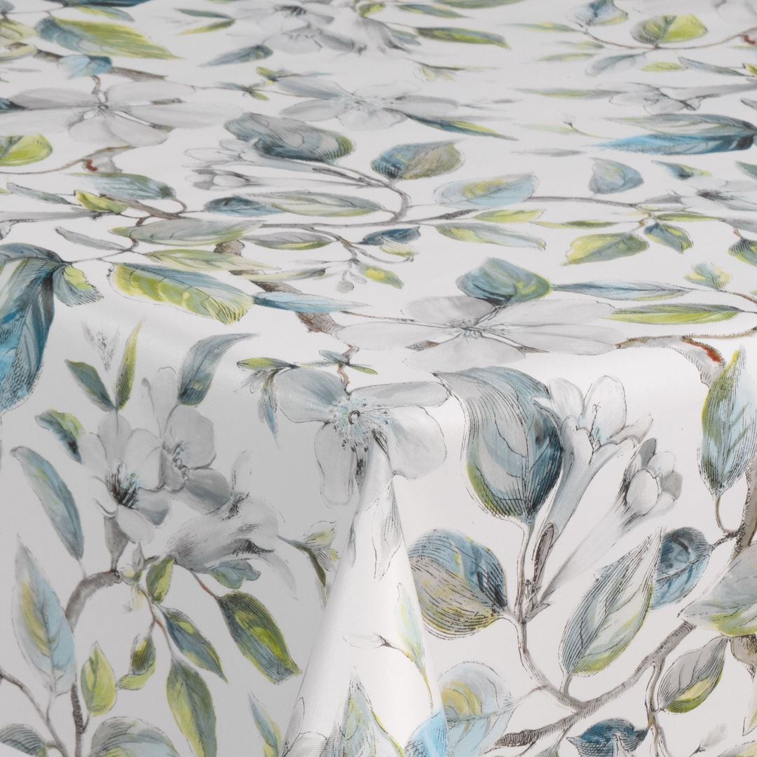 laro Wachstuch-Tischdecke Wachstischdecke Gartentischdecke Blumen Weiß Blau