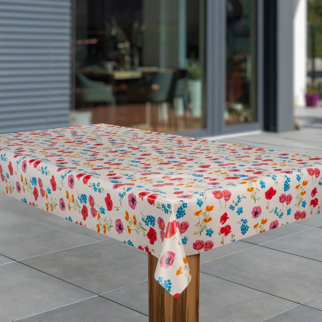 Wachstuch-Tischdecken Blumen rot blau weiß rechteckig