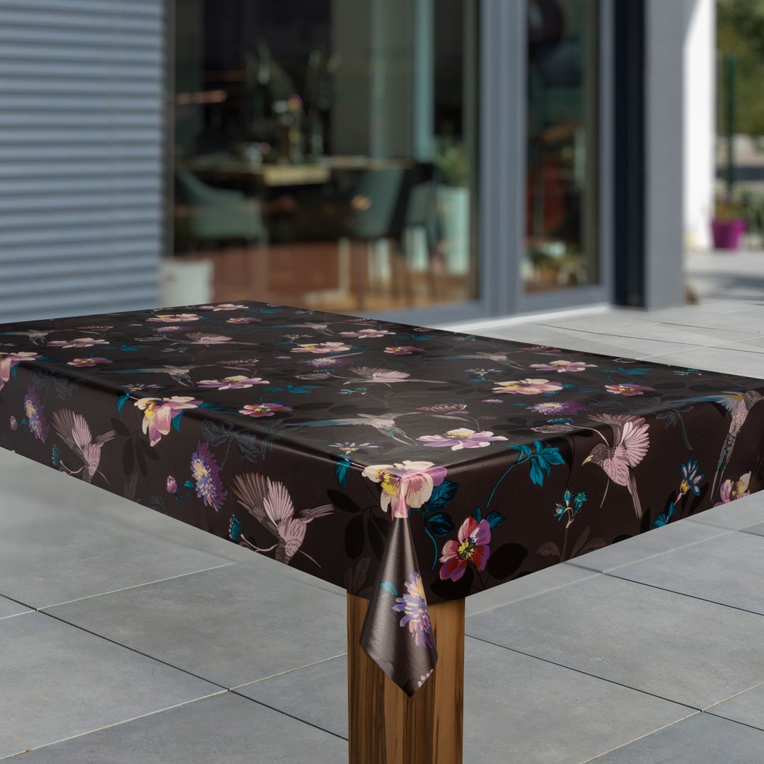 Wachstuch-Tischdecken Blumen schwarz lila weiß rechteckig