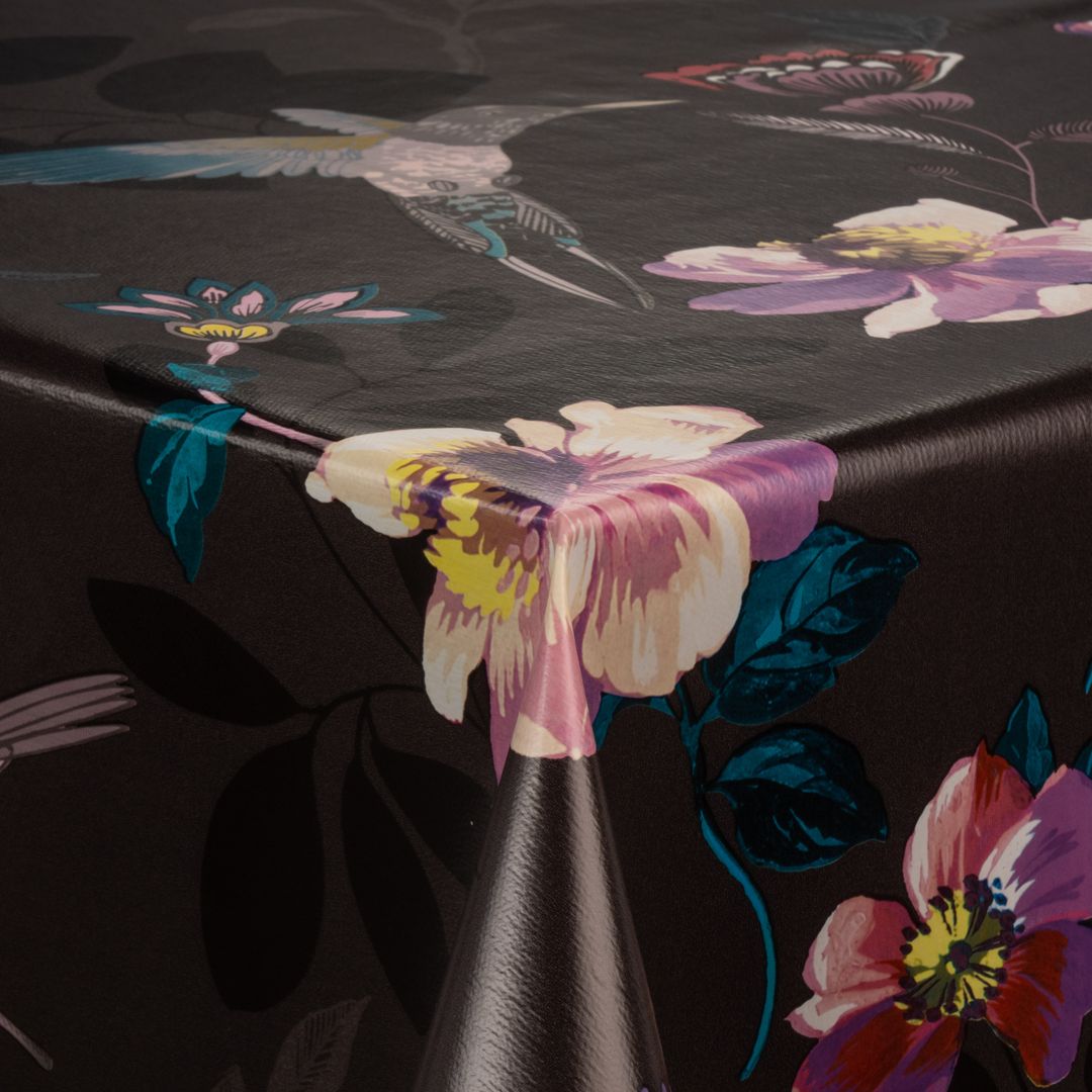 Wachstuch-Tischdecken Blumen schwarz lila weiß rechteckig