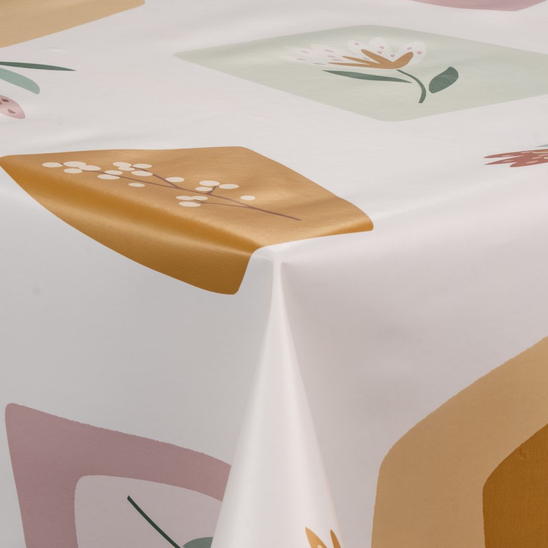 Wachstuch-Tischdecken Blumen weiß beige grün rechteckig