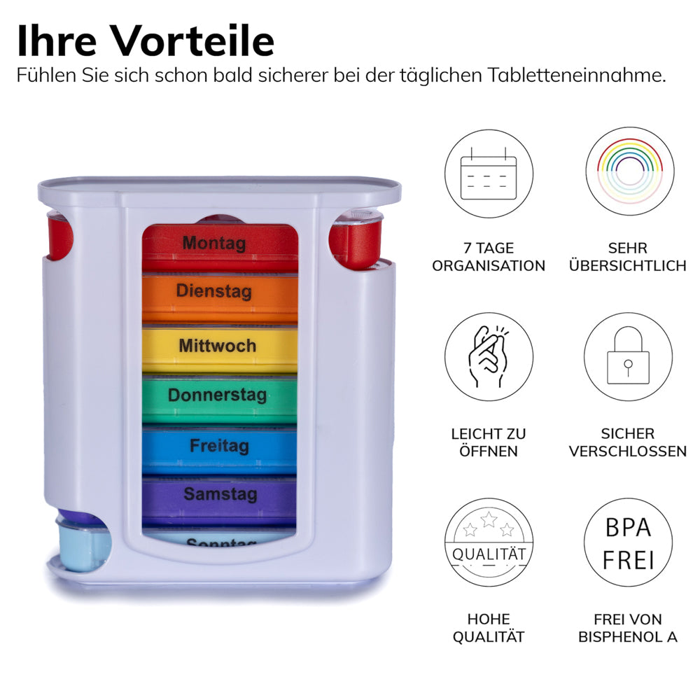 Laro Tablettenbox Bunt 7 Tage – 4 Fächer – 3/4//6/12/24/48/96 Stück