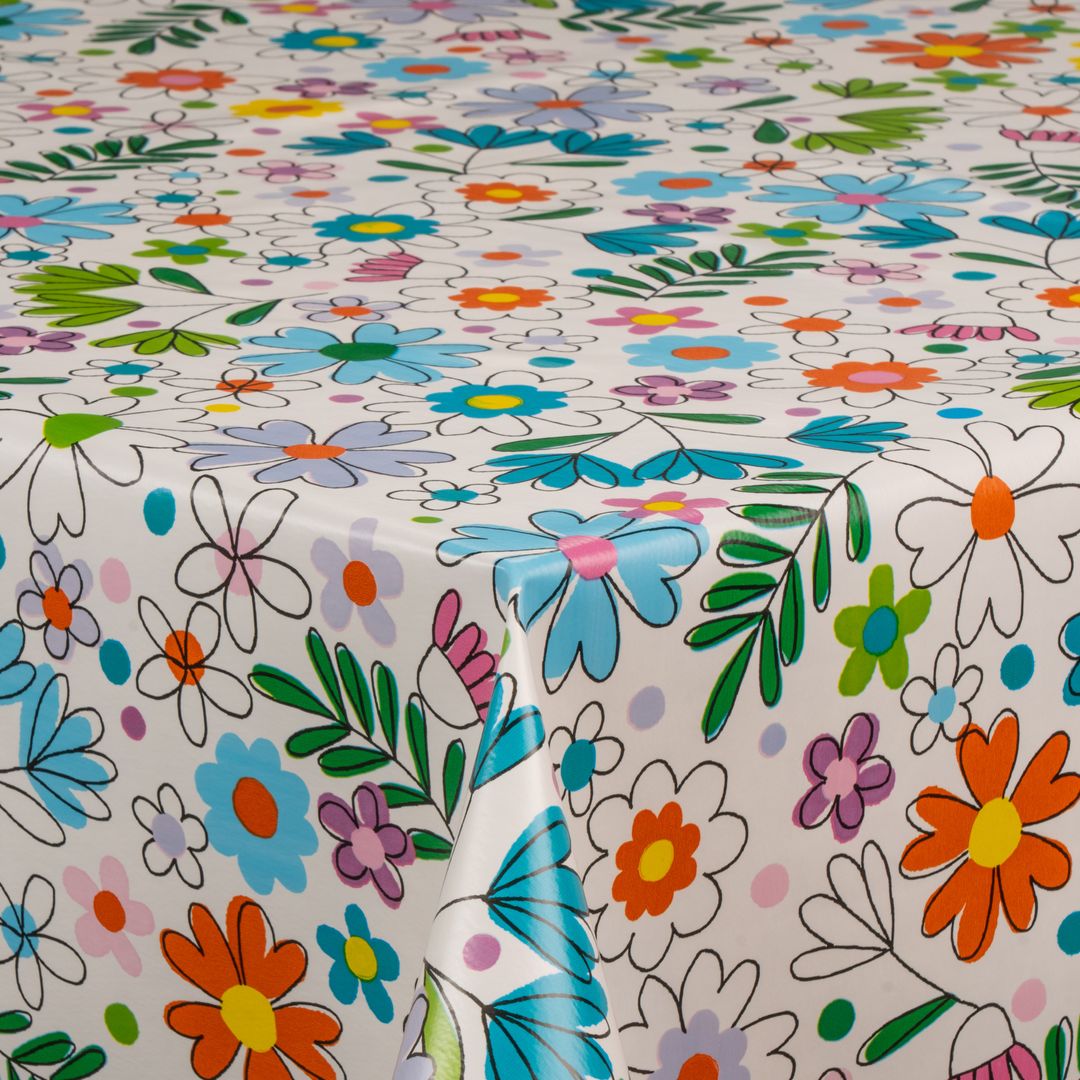 Wachstuch-Tischdecken Bunte Blumen blau rot rechteckig