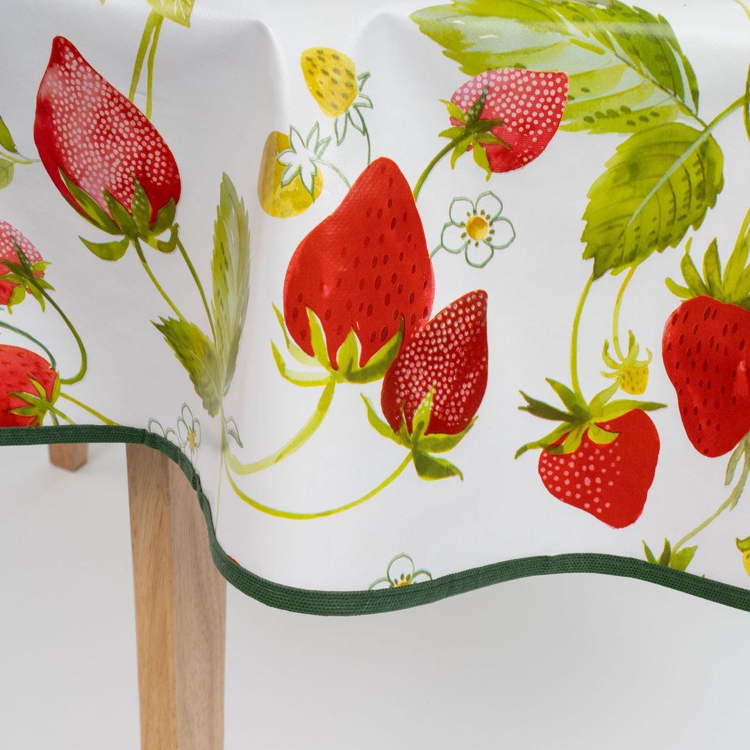 laro 140cm runde Wachstuchtischdecke mit Saum-Eingefasst Erdbeeren Rot Weiß