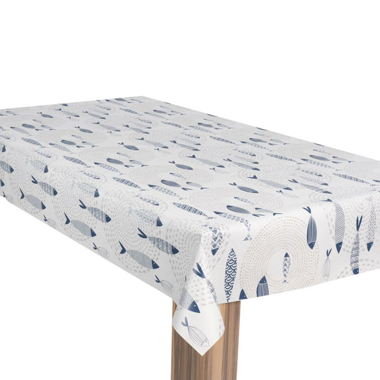 laro Wachstuch-Tischdecke Wachstischdecke Gartentischdecke Fische Nordsee Blau