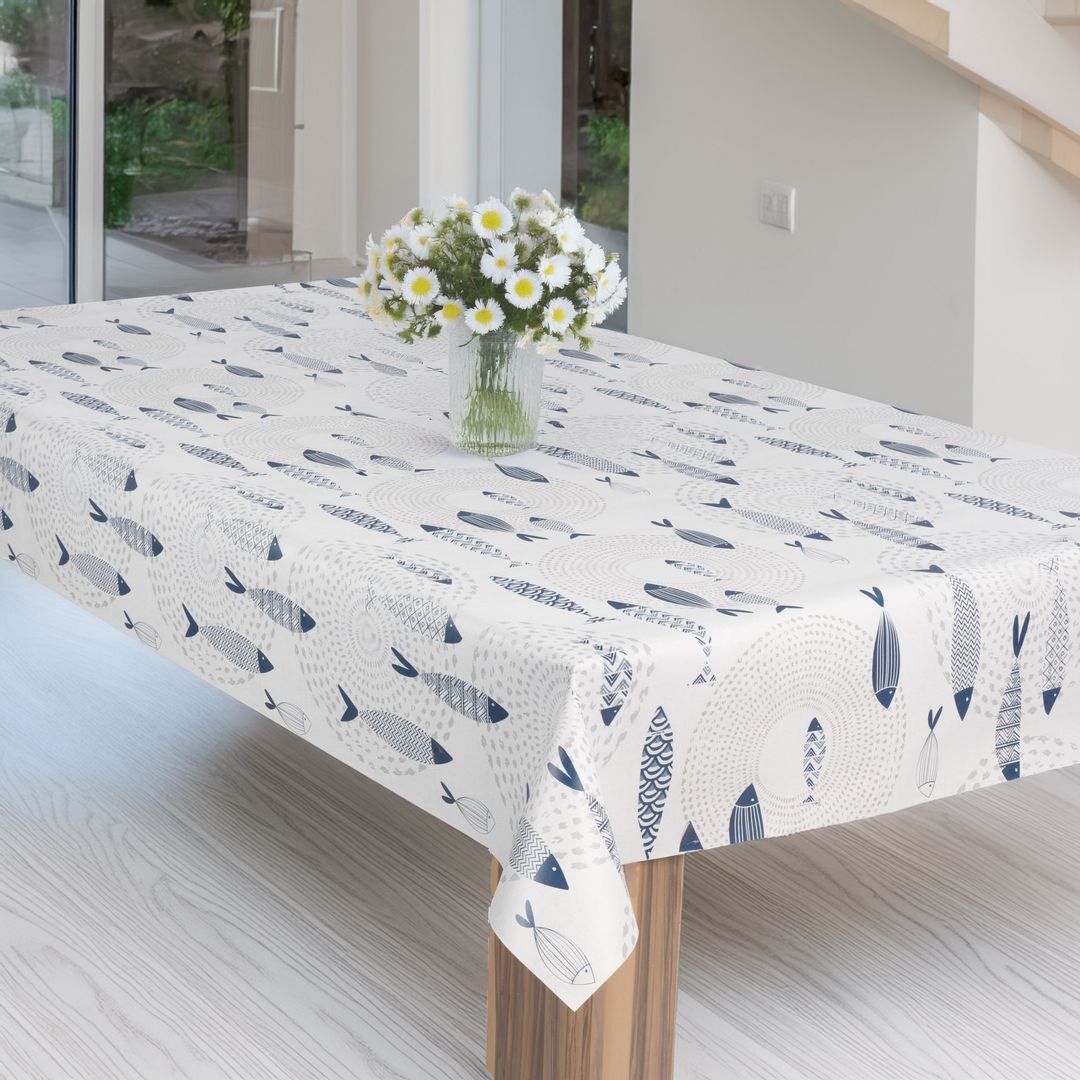 laro Wachstuch-Tischdecke Wachstischdecke Gartentischdecke Fische Nordsee Blau