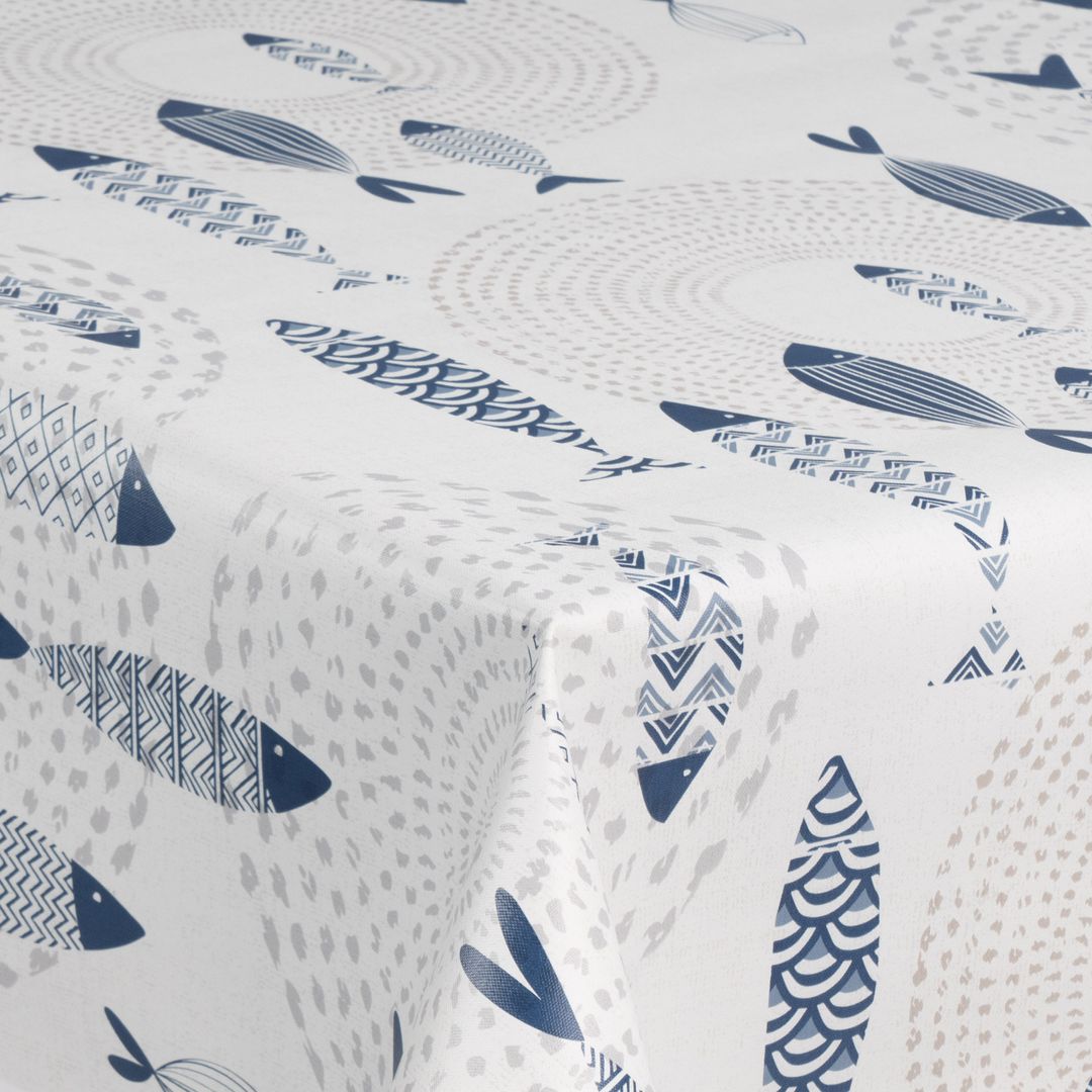 laro Wachstuch-Tischdecke Wachstischdecke Gartentischdecke Fische Nordsee Blau