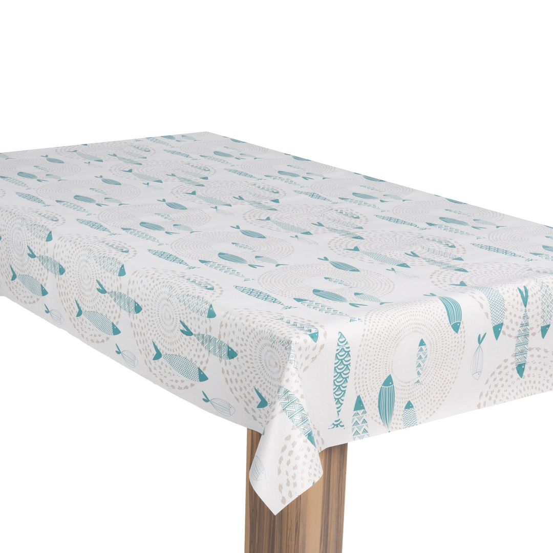 laro Wachstuch-Tischdecke Wachstischdecke Gartentischdecke FischeNordseeHellblau
