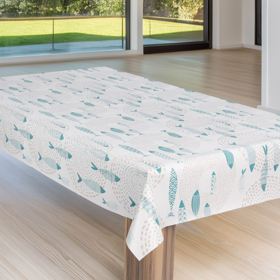 laro Wachstuch-Tischdecke Wachstischdecke Gartentischdecke FischeNordseeHellblau
