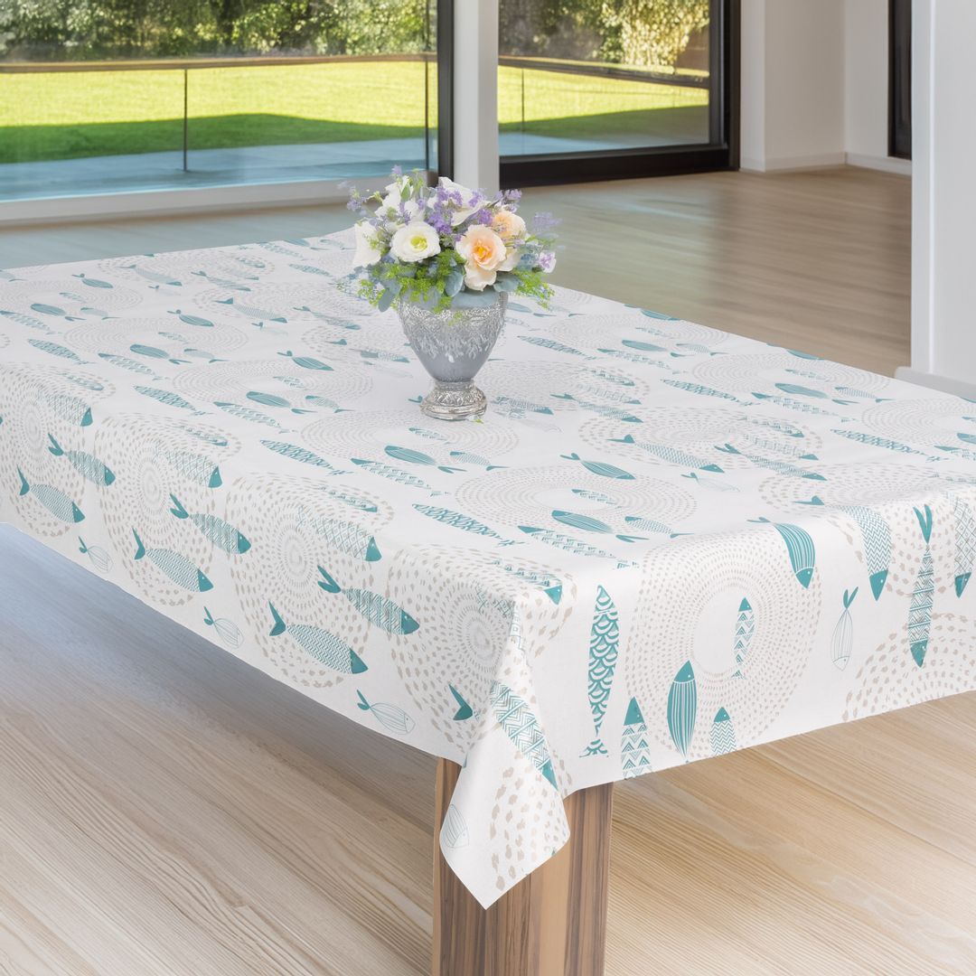 laro Wachstuch-Tischdecke Wachstischdecke Gartentischdecke FischeNordseeHellblau