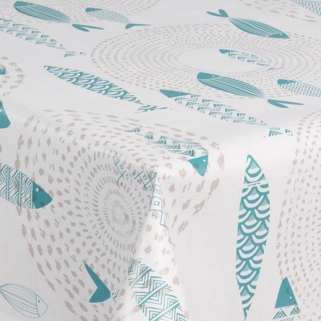 laro Wachstuch-Tischdecke Wachstischdecke Gartentischdecke FischeNordseeHellblau