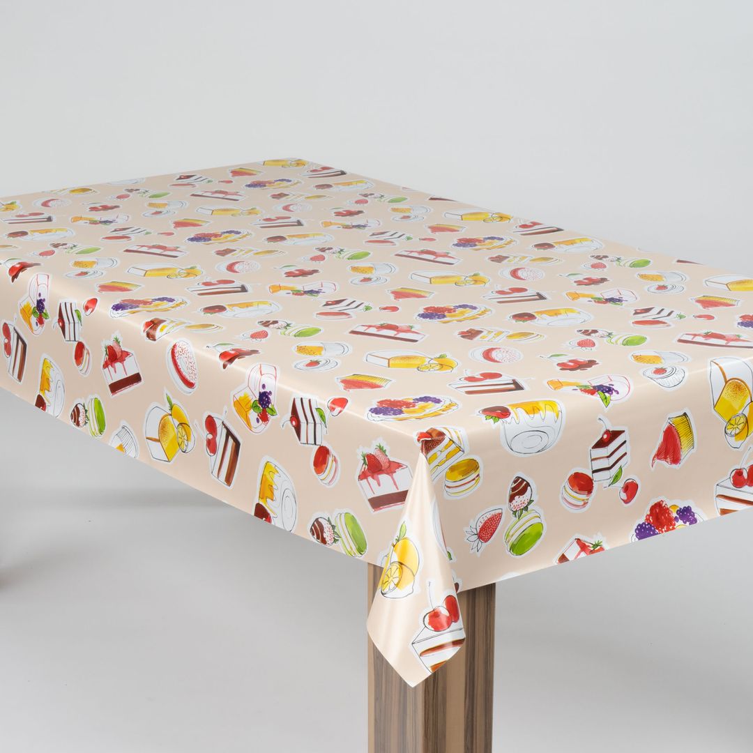 laro Wachstuch-Tischdecke Wachstischdecke Garten Geburtstag Torte Beige