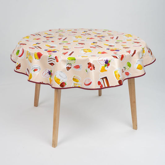 laro 140cm runde Wachstuchtischdecke mit Saum-Eingefasst Geburtstag Torte Beige