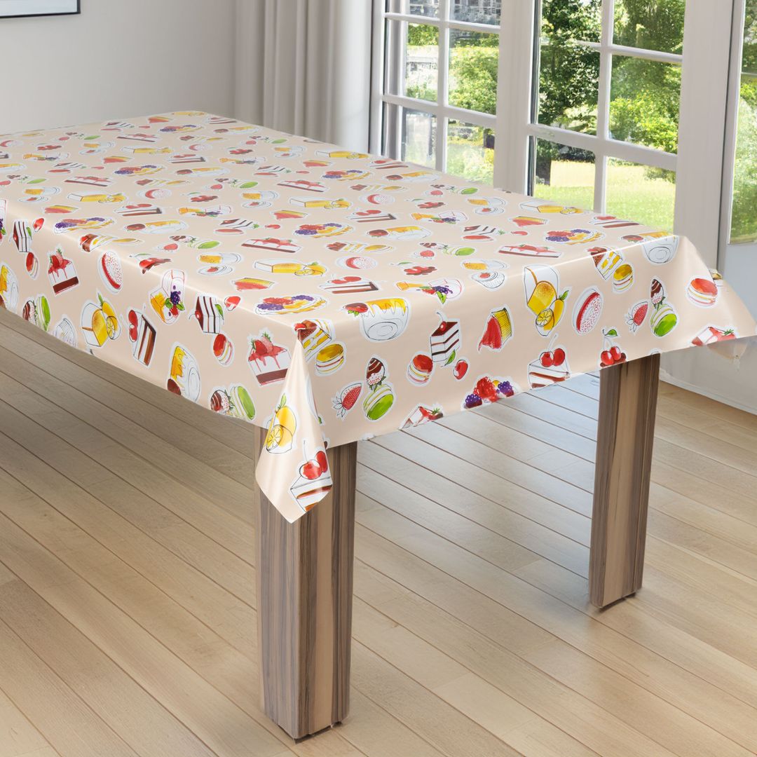 laro Wachstuch-Tischdecke Wachstischdecke Garten Geburtstag Torte Beige