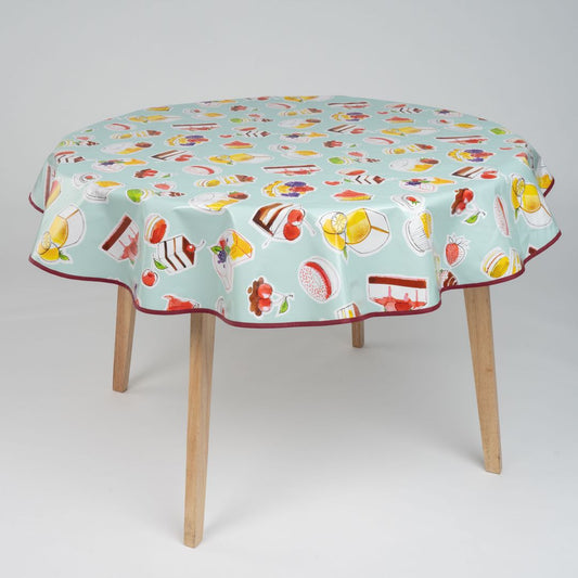 laro 140cm runde Wachstuchtischdecke mit Saum-Eingefasst Geburtstag Torte Blau