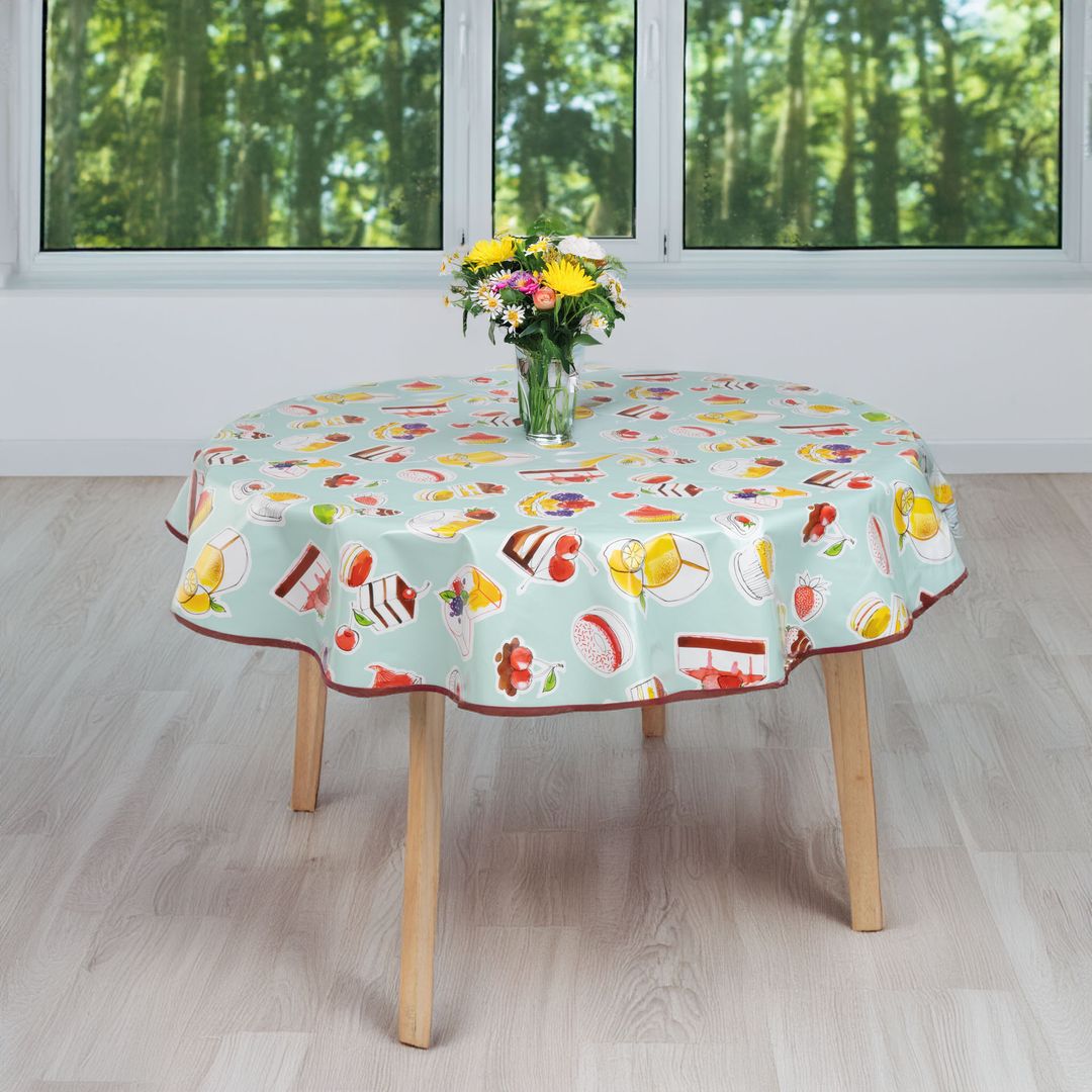 laro 140cm runde Wachstuchtischdecke mit Saum-Eingefasst Geburtstag Torte Blau