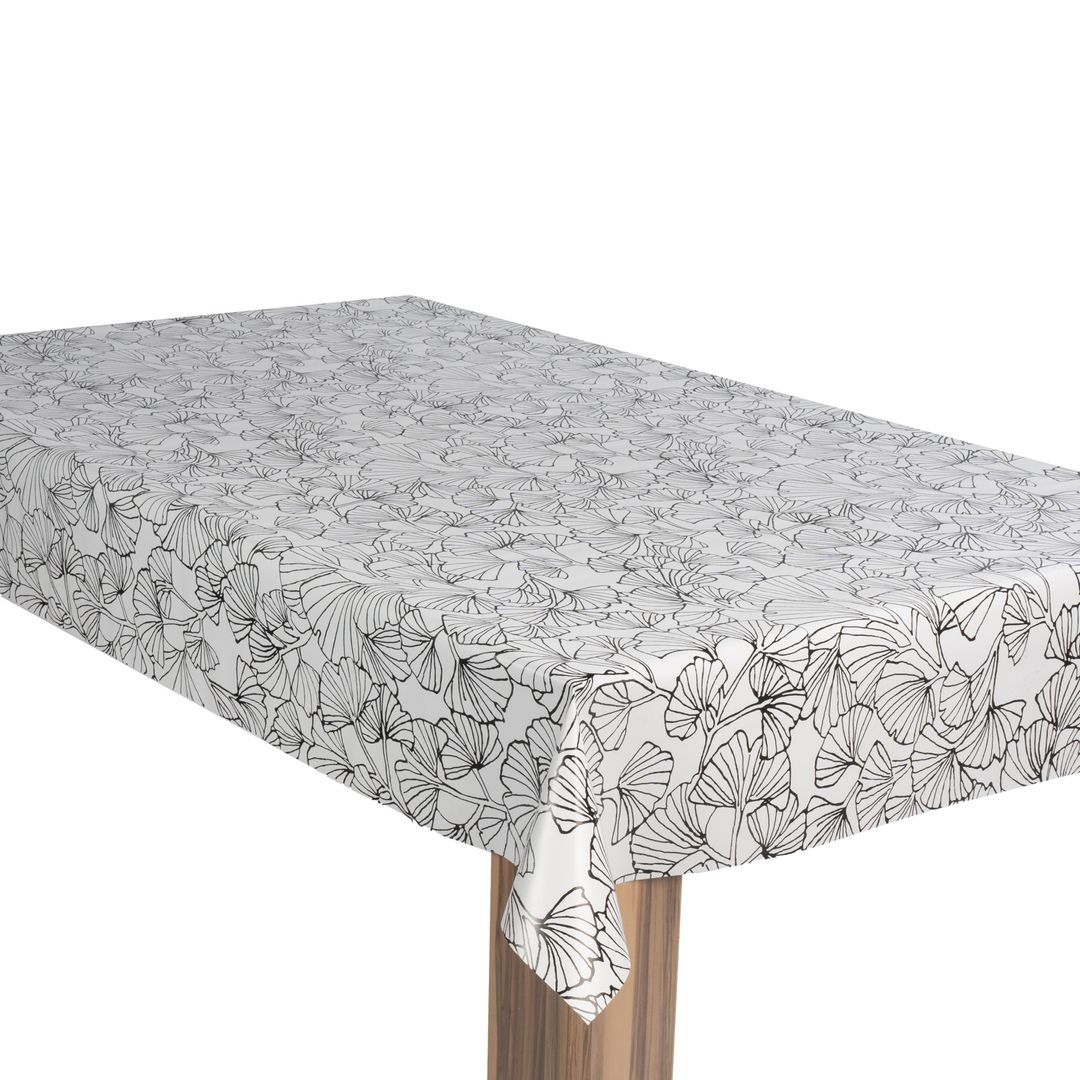 laro Wachstuch-Tischdecke Gartentischdecke Ginkgo Schwarz Weiß Minimalistisch