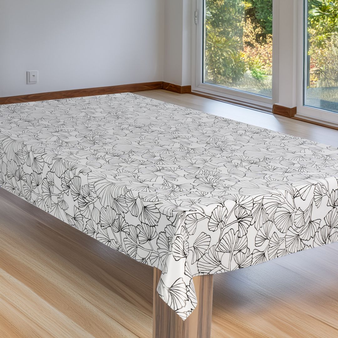 laro Wachstuch-Tischdecke Gartentischdecke Ginkgo Schwarz Weiß Minimalistisch
