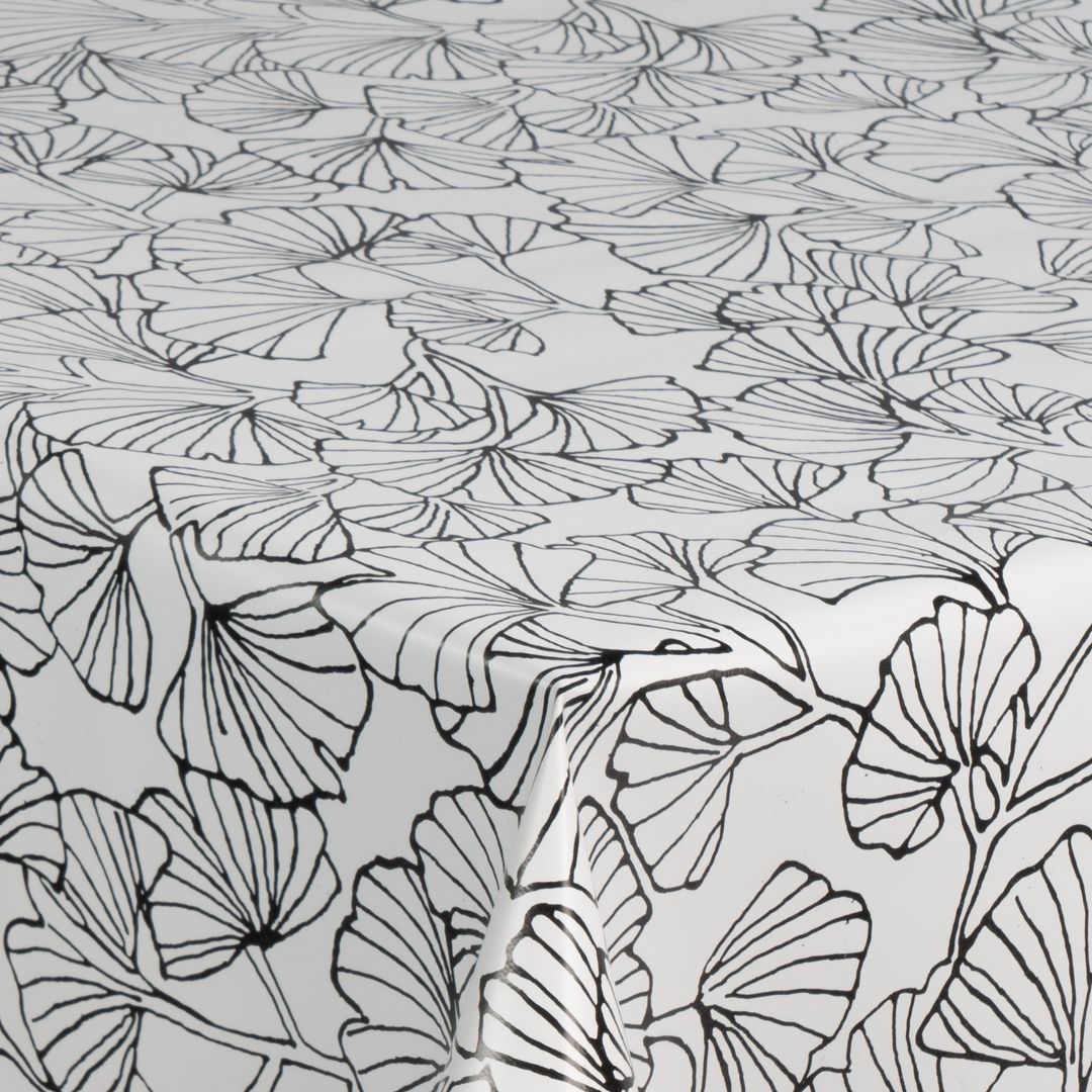 laro Wachstuch-Tischdecke Gartentischdecke Ginkgo Schwarz Weiß Minimalistisch