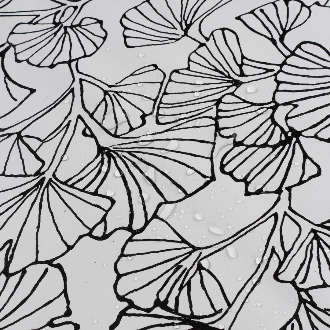 laro Wachstuch-Tischdecke Gartentischdecke Ginkgo Schwarz Weiß Minimalistisch