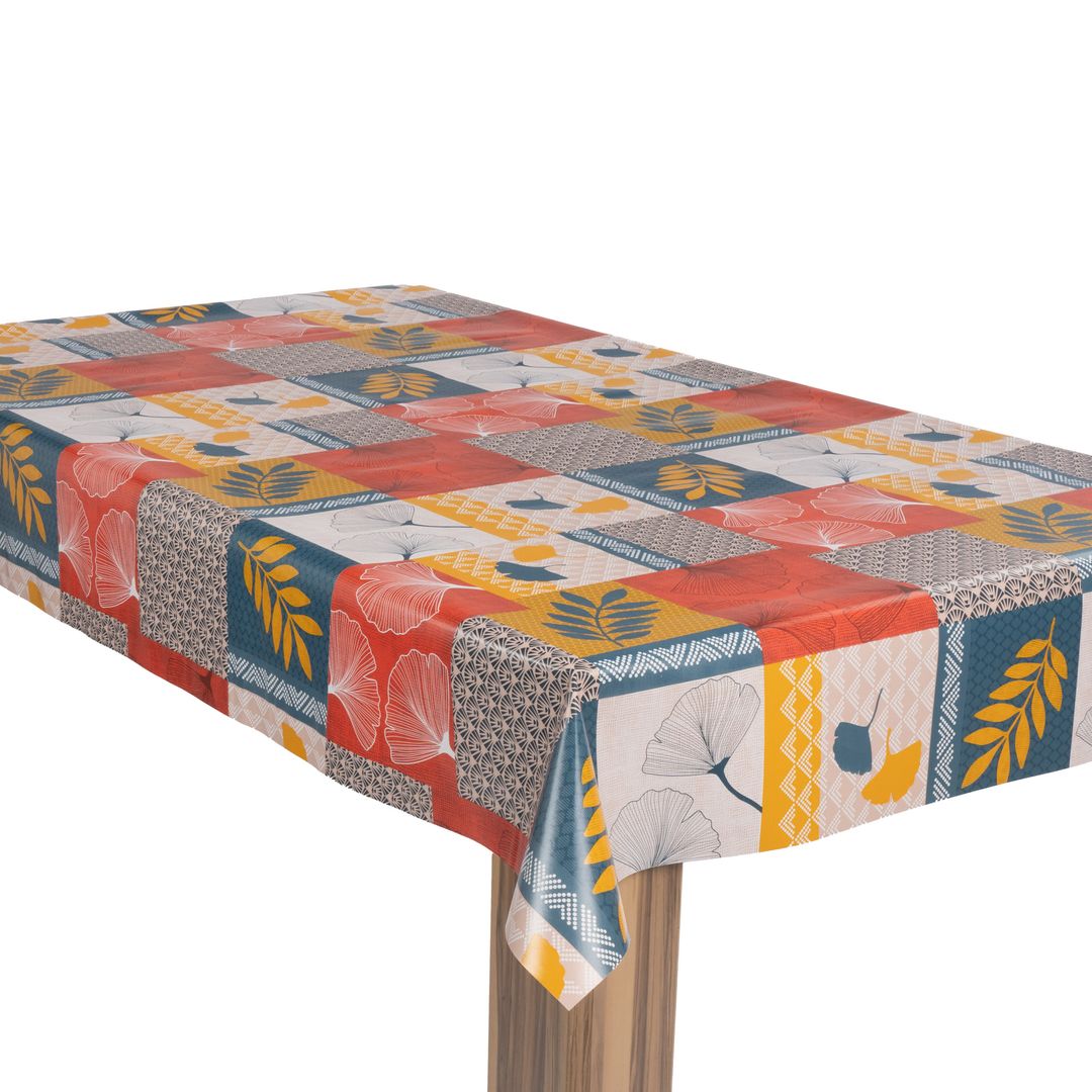 laro Wachstuch-Tischdecke Wachstischdecke Gartentischdecke Ginko Patchwork Bunt